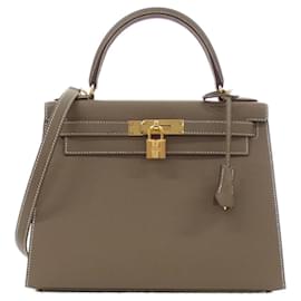 Hermès-Sac à main Hermes Kelly 28 cm en gris Etoupe-Taupe