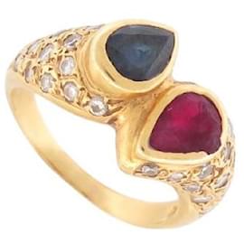 Autre Marque-RING YOU AND ME RUBY SAPPHIRE AND DIAMONDS T52 YELLOW GOLD 18K 5GR-Golden