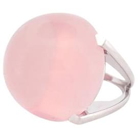 Autre Marque-ROSE QUARTZ CABOCHON RING STAR T50 IN 18K WHITE GOLD 21.8 GR GOLD RING-Silvery