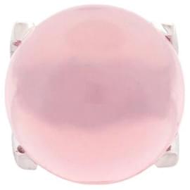Autre Marque-ROSE QUARTZ CABOCHON RING STAR T50 IN 18K WHITE GOLD 21.8 GR GOLD RING-Silvery