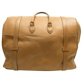 Hermès-VINTAGE HERMES DRAG 55 TRAVEL BAG IN NATURAL COWHIDE WEEKEND LUGGAGE-Camel