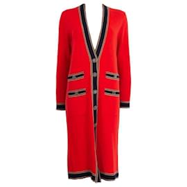 Chanel-NEUF GILET LONG CHANEL CARDIGAN BOUTONS CC P62918 S 36 VESTE EN CACHEMIRE-Rouge