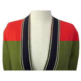 Chanel-NEUF GILET LONG CHANEL CARDIGAN BOUTONS CC P62918 S 36 VESTE EN CACHEMIRE-Rouge