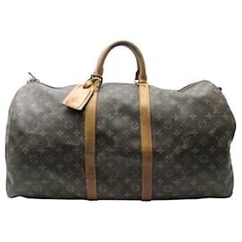 Louis Vuitton-VINTAGE SAC VOYAGE A MAIN LOUIS VUITTON KEEPALL 55 TOILE MONOGRAM M41424-Marron