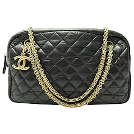 Chanel-SAC A MAIN CHANEL CAMERA MATELASSE CC LOGO CUIR NOIR BANDOULIERE HAND BAG-Noir