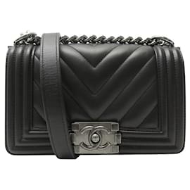 Chanel-NEUF SAC A MAIN CHANEL PETIT BOY EN CUIR MATELASSE NOIR BANDOULIERE BAG-Noir