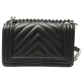 Chanel-NEUF SAC A MAIN CHANEL PETIT BOY EN CUIR MATELASSE NOIR BANDOULIERE BAG-Noir