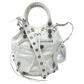 Balenciaga-NEUF SAC A MAIN BALENCIAGA LE CAGOLE BUCKET S 702432 BANDOULIERE CUIR BAG-Blanc