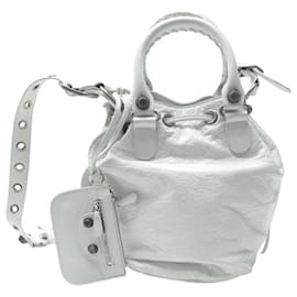 Balenciaga-NEUF SAC A MAIN BALENCIAGA LE CAGOLE BUCKET S 702432 BANDOULIERE CUIR BAG-Blanc