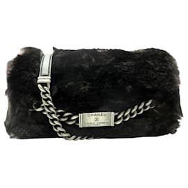 Chanel-NINE CHANEL TIMELESS LEATHER FUR ORYLAG HANDBAG 24 CM WITH SHOULDER STRAP-Black