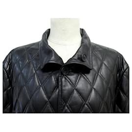 Burberry-MANTEAU VESTE LONGUE BURBERRY T 50 M EN CUIR MATELASSE NOIR LEATHER COAT-Noir