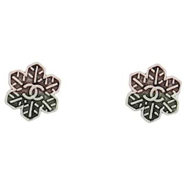 Chanel-NINE CHANEL CC LOGO SNOWFLAKE EARRINGS-Silvery