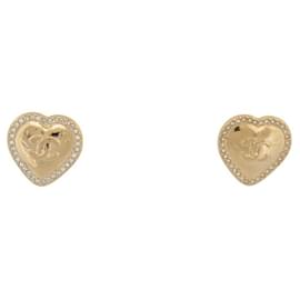 Chanel-NEW CHANEL HEART & CC LOGO STRASS METAL STUD EARRINGS-Golden
