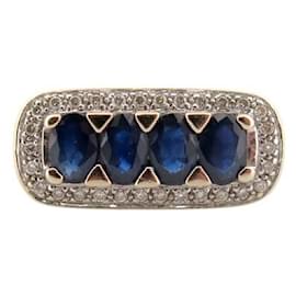 Autre Marque-RING SET WITH 4 SAPPHIRES 2.08CT AND 30 DIAMONDS 0.24CT 54 WHITE GOLD 18K GOLD DIAMOND-Silvery
