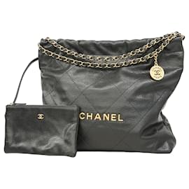 Chanel-Sac à épaule en cuir de veau grainé noir Chanel-Noir