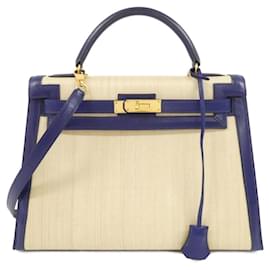 Hermès-Hermes Kelly 32cm Handbag-Blue,Cream