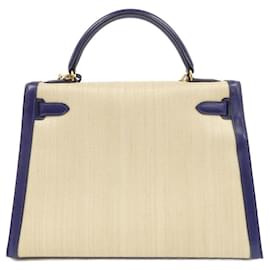 Hermès-Hermes Kelly 32cm Handbag-Blue,Cream