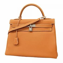 Hermès-Sac à main Hermes Kelly 32 en cuir Togo doré-Doré