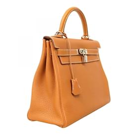Hermès-Hermes Kelly 32 Handbag in Gold Togo Leather-Golden