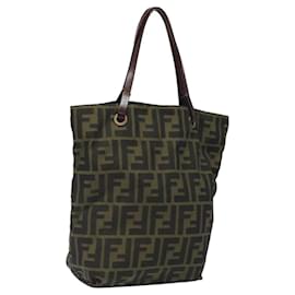 Fendi-FENDI Zucca Canvas Hand Bag Black Brown Auth 118346-Brown,Black