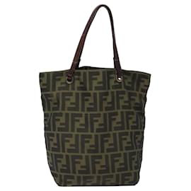 Fendi-Sac à main en toile Zucca FENDI noir marron Auth 118346-Marron,Noir