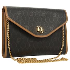 Christian Dior-Christian Dior Honeycomb Canvas Chain Shoulder Bag PVC Black Gold Auth 117811-Black,Golden