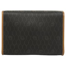 Christian Dior-Christian Dior Honeycomb Canvas Chain Shoulder Bag PVC Black Gold Auth 117811-Black,Golden