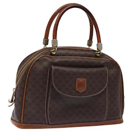 Céline-CELINE Macadam Canvas Hand Bag PVC Leather Brown Gold Auth 117432-Brown,Golden