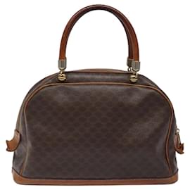 Céline-CELINE Macadam Canvas Hand Bag PVC Leather Brown Gold Auth 117432-Brown,Golden