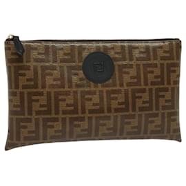 Fendi-FENDI Zucca Canvas Clutch Bag PVC Brown Gold Auth yk17849-Brown,Golden