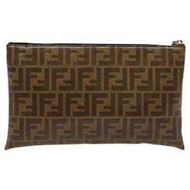 Fendi-FENDI Zucca Canvas Clutch Bag PVC Brown Gold Auth yk17849-Brown,Golden