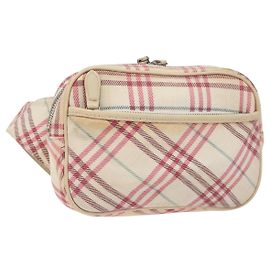BURBERRY Nova Check Marsupio Etichetta Blu Tela Bianca Rosa Auth 117700 Rosa Bianco