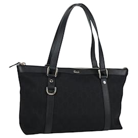 Gucci-GUCCI GG Canvas Abbey Tote Bag Black Gold 141470 Auth yk17836AM-Black,Golden
