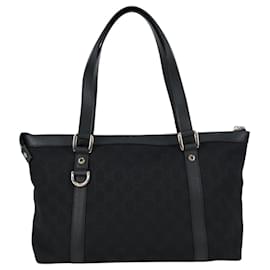 Gucci-GUCCI GG Canvas Abbey Tote Bag Black Gold 141470 Auth yk17836AM-Black,Golden
