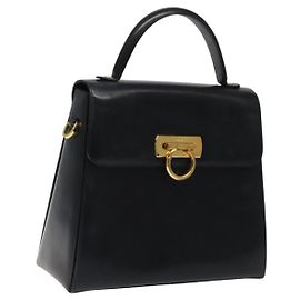 Borsa a mano in pelle nera e oro Gancini di Salvatore Ferragamo Auth yk17898 Nero D'oro