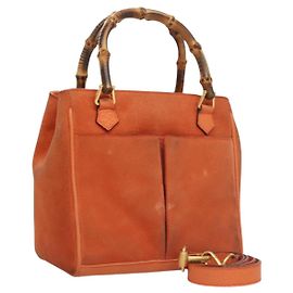 Sac à main GUCCI Bamboo Suède 2way Orange Or 000 123 0316 Auth BA1132 Doré Orange
