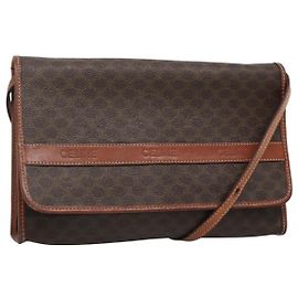 Céline Bolsa de ombro em lona Macadam CELINE em couro PVC marrom dourado Auth 118208 Marrom Dourado