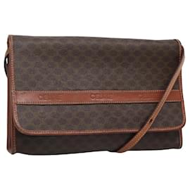Céline-CELINE Macadam Canvas Shoulder Bag PVC Leather Brown Gold Auth 118208-Brown,Golden
