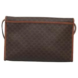 Céline-CELINE Macadam Canvas Shoulder Bag PVC Leather Brown Gold Auth 118208-Brown,Golden