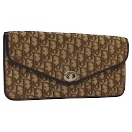 Christian Dior-Christian Dior Trotter Canvas Clutch Bag Brown Gold Auth ar13458-Brown,Golden