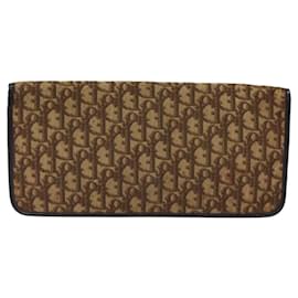 Christian Dior-Christian Dior Trotter Canvas Clutch Bag Brown Gold Auth ar13458-Brown,Golden