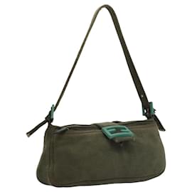 Fendi-FENDI Mamma Baguette Shoulder Bag Canvas Khaki Silver Auth bs24465-Silvery,Khaki