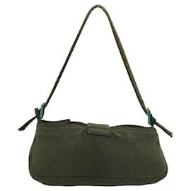 Fendi-FENDI Mamma Baguette Shoulder Bag Canvas Khaki Silver Auth bs24465-Silvery,Khaki