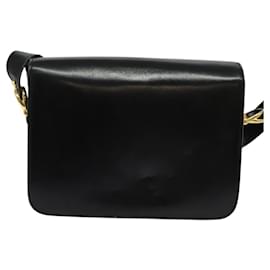 Céline-CELINE Shoulder Bag Leather Black Gold Auth 118257-Black,Golden
