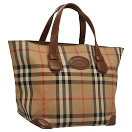 Autre Marque-Burberrys Nova Check Hand Bag Canvas Beige Gold Auth 117637-Beige,Golden