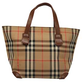 Autre Marque-Burberrys Nova Check Hand Bag Canvas Beige Gold Auth 117637-Beige,Golden