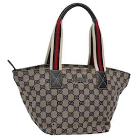 Gucci-GUCCI GG Canvas Sherry Line Tote Bag Navy Red 131228 Auth BA1129-Red,Navy blue