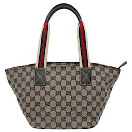 Gucci-GUCCI GG Canvas Sherry Line Tote Bag Navy Red 131228 Auth BA1129-Red,Navy blue