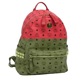 MCM-MCM Vicetos Logogram Studs Backpack PVC Leather Pink Gold Auth yk17904-Pink,Golden