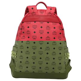 MCM-MCM Vicetos Logogram Studs Backpack PVC Leather Pink Gold Auth yk17904-Pink,Golden